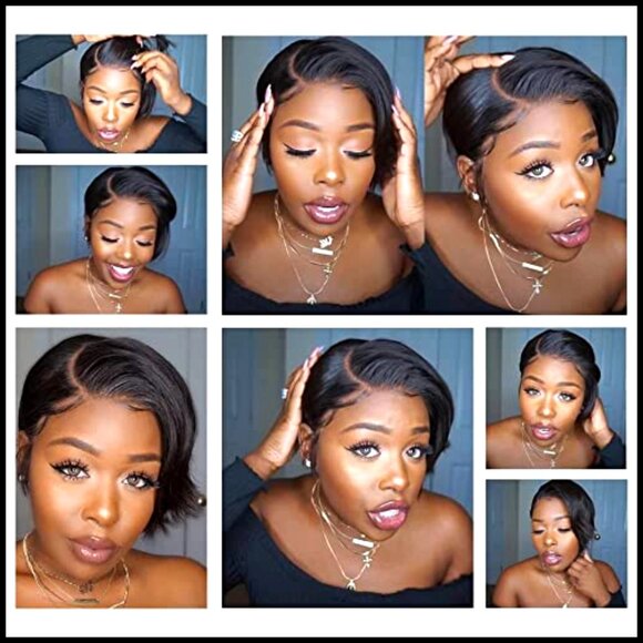 Short Bob Human Hair Wig Glueless Lace Front Pixie Cut Pre  display picture 3